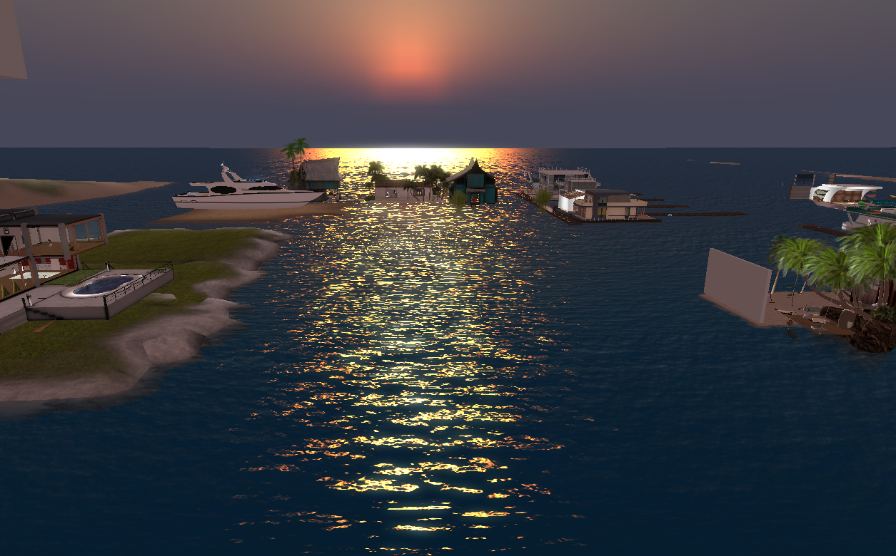 Second Life waterfront properties at sunset